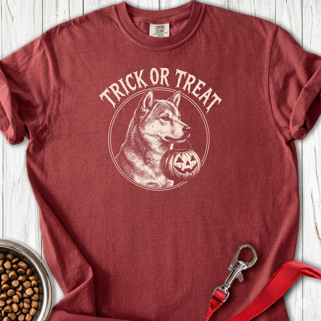 Shiba Inu Trick Or Treat Halloween Premium Tee — Brick