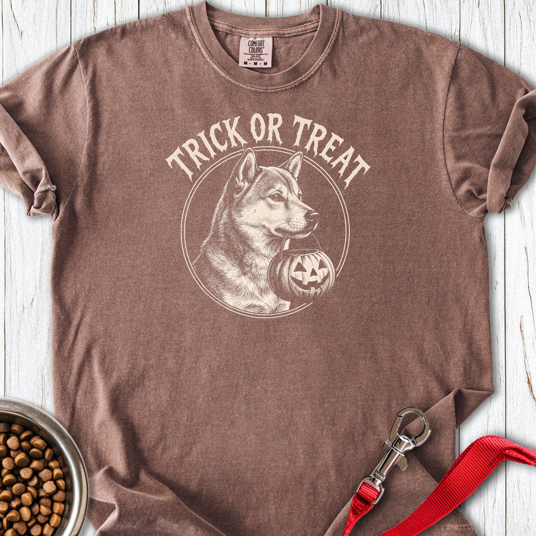 Shiba Inu Trick Or Treat Halloween Premium Tee — Espresso