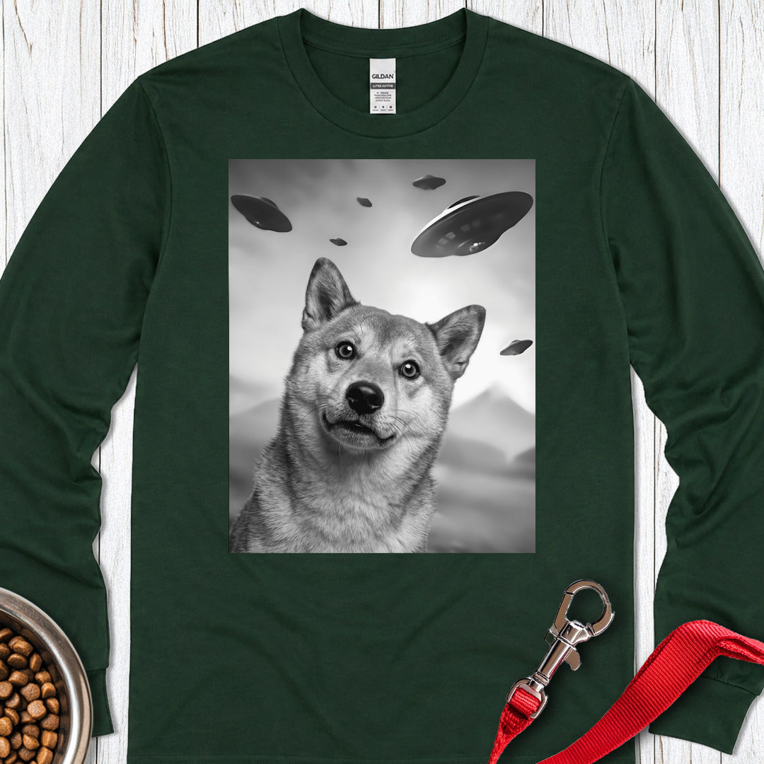Shiba Inu UFO Long Sleeve — Forest Green
