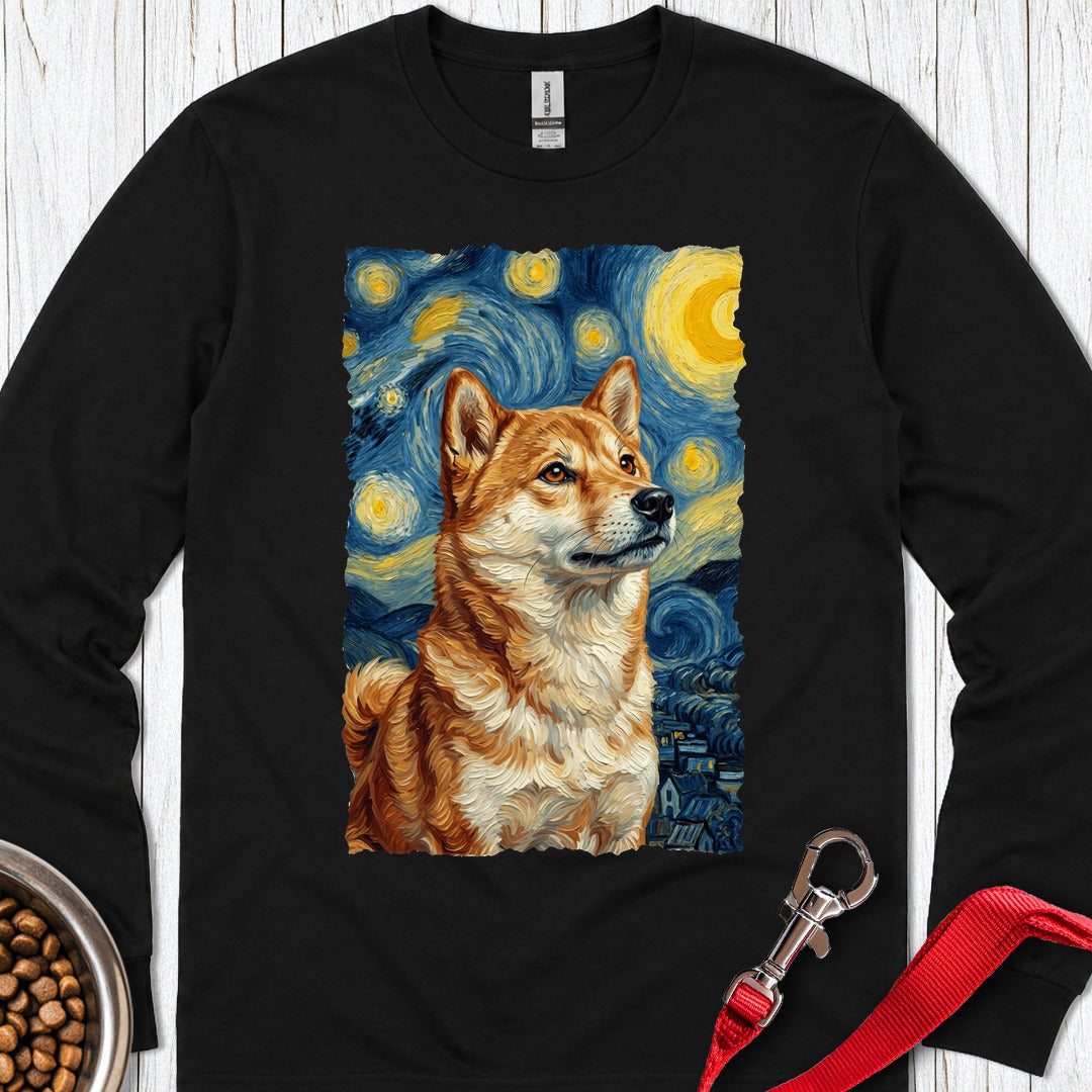 Shiba Inu Van Gogh Long Sleeve — Black
