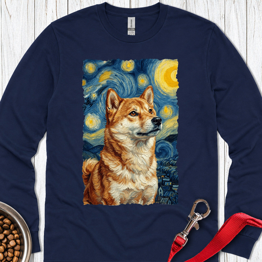 Shiba Inu Van Gogh Long Sleeve — Navy