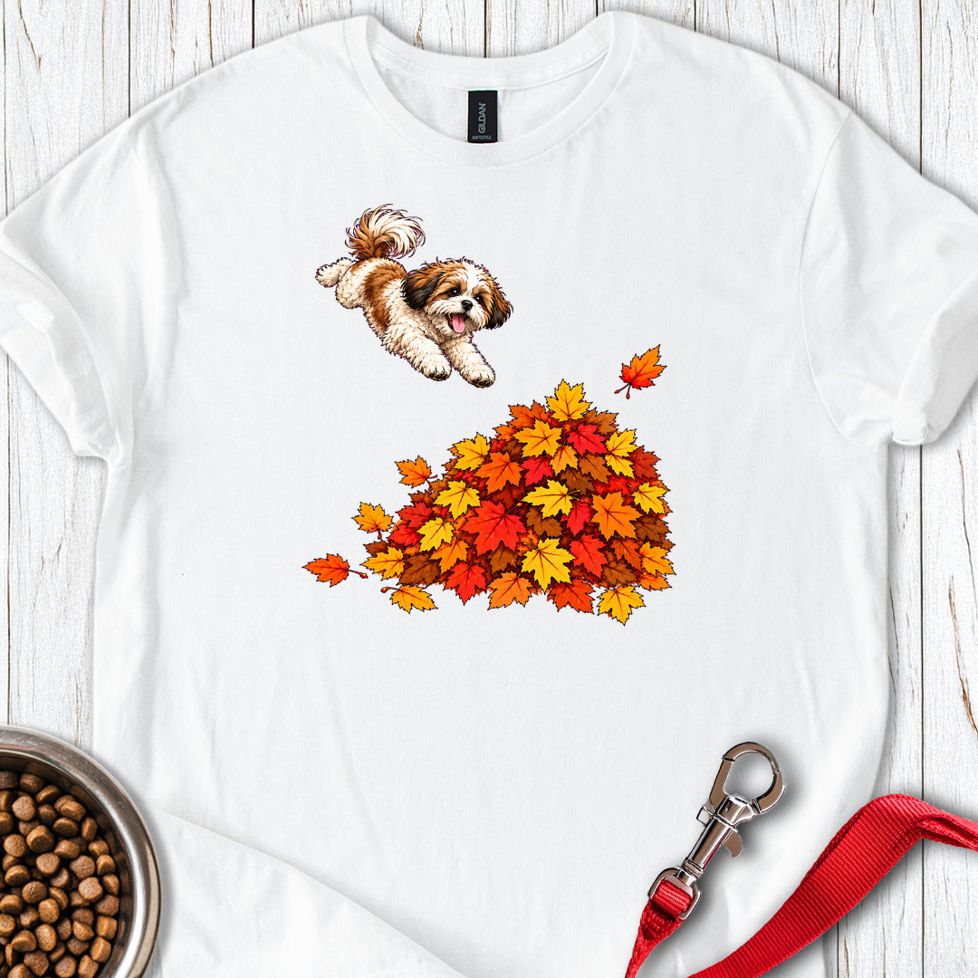 Shih Tzu Fall Leaves — White