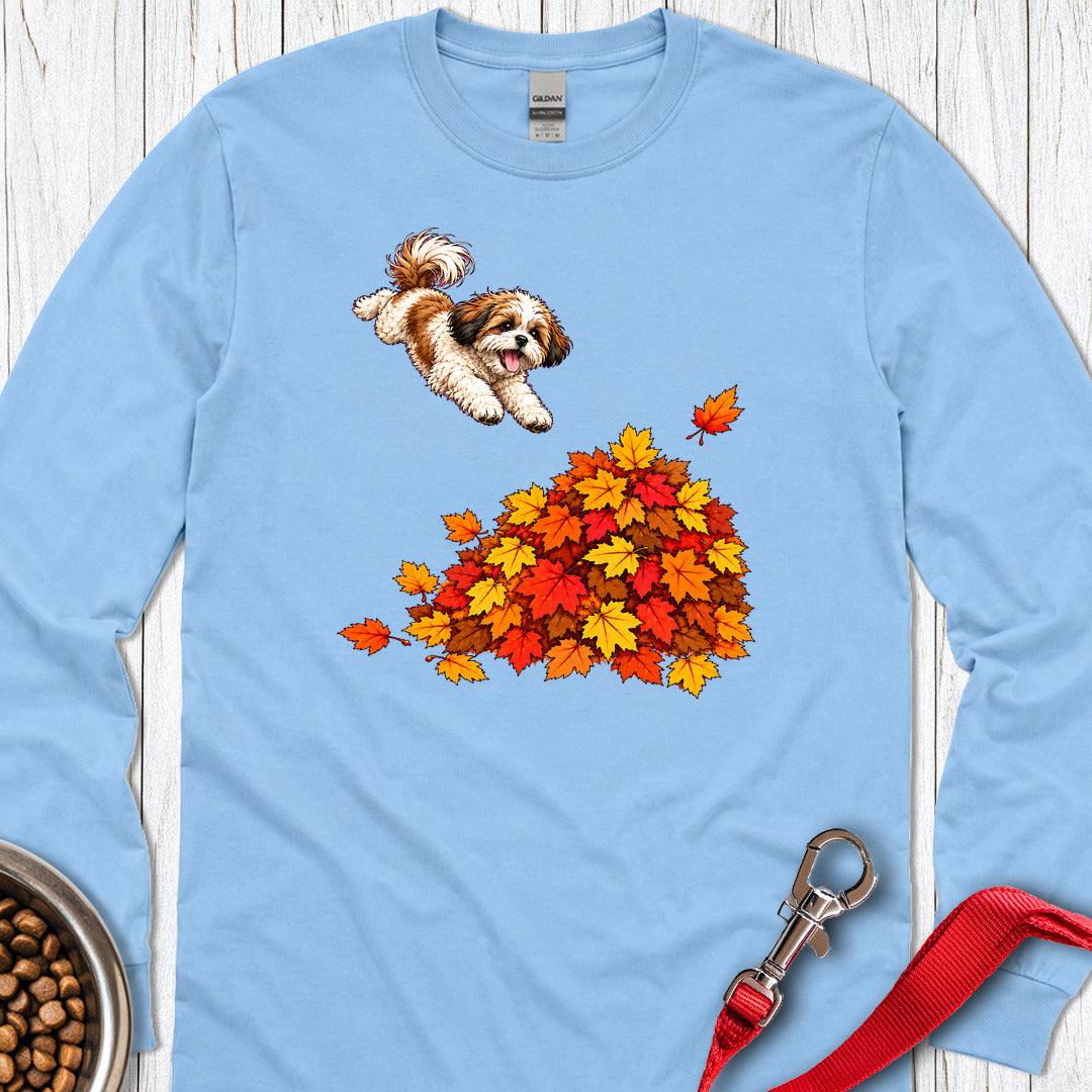 Shih Tzu Fall Leaves Long Sleeve — Carolina Blue