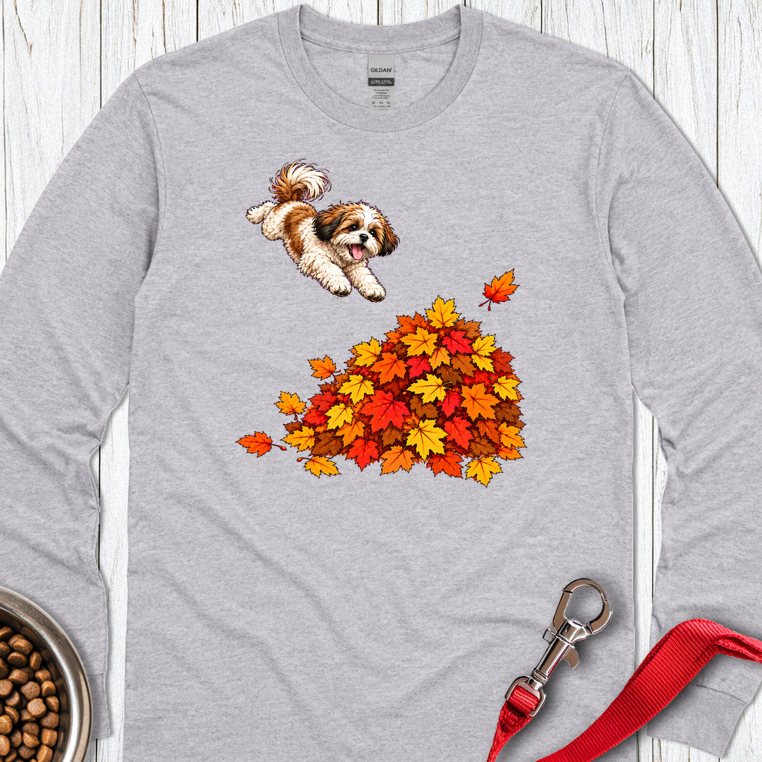 Shih Tzu Fall Leaves Long Sleeve — Sport Grey