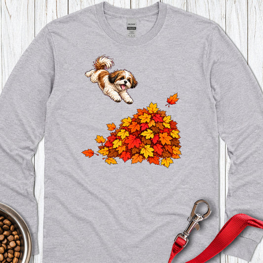 Shih Tzu Fall Leaves Long Sleeve Sport Grey