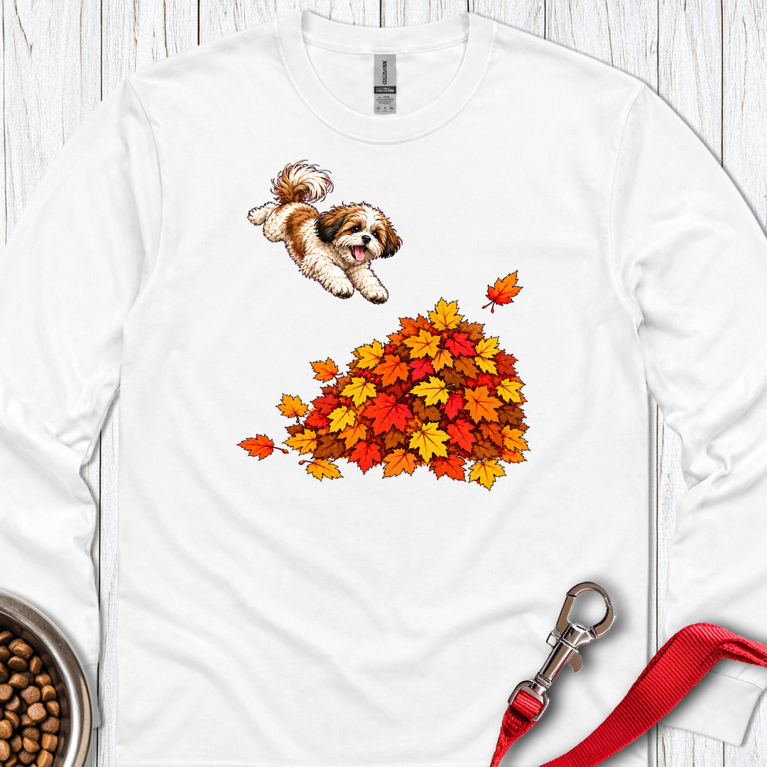 Shih Tzu Fall Leaves Long Sleeve — White