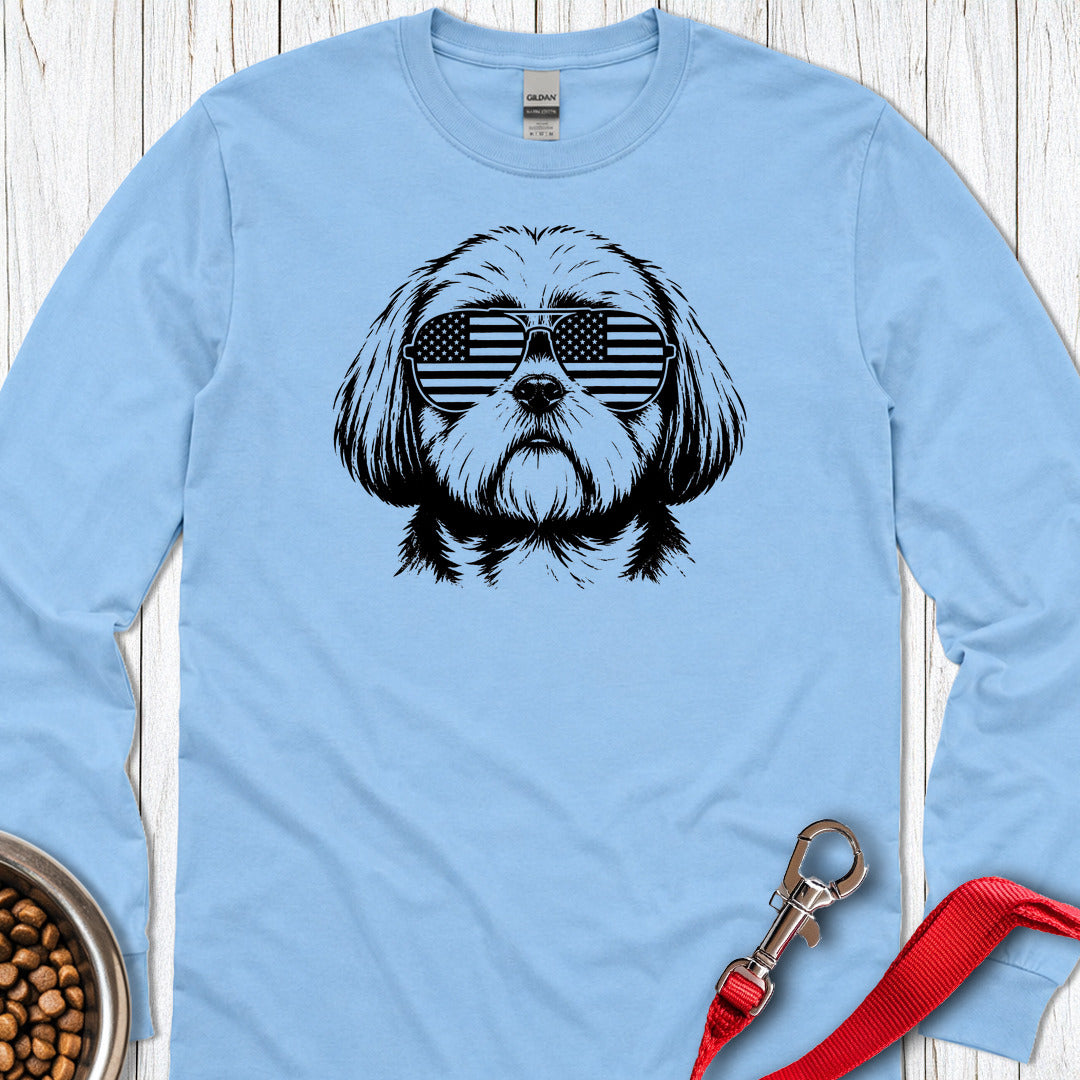 Shih Tzu Flag Shades Long Sleeve — Carolina Blue