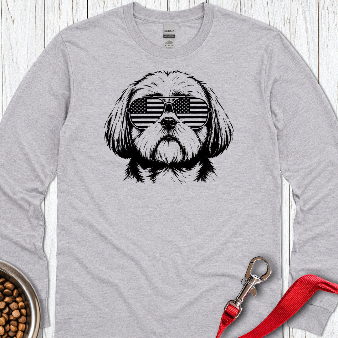 Shih Tzu Flag Shades Long Sleeve — Sport Grey
