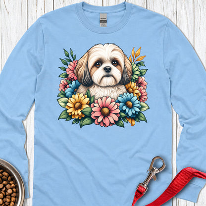 Shih Tzu Flower Wreath Long Sleeve — Carolina Blue