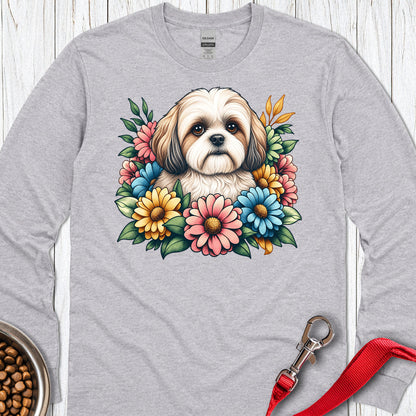 Shih Tzu Flower Wreath Long Sleeve — Sport Grey