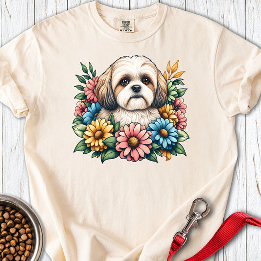 Shih Tzu Flower Wreath Premium Tee Ivory