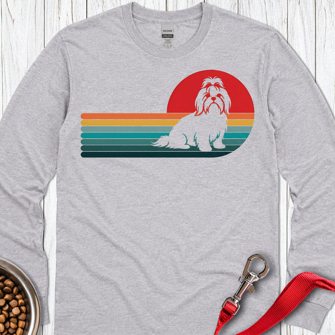 Shih Tzu Retro Sunset Long Sleeve — Sport Grey