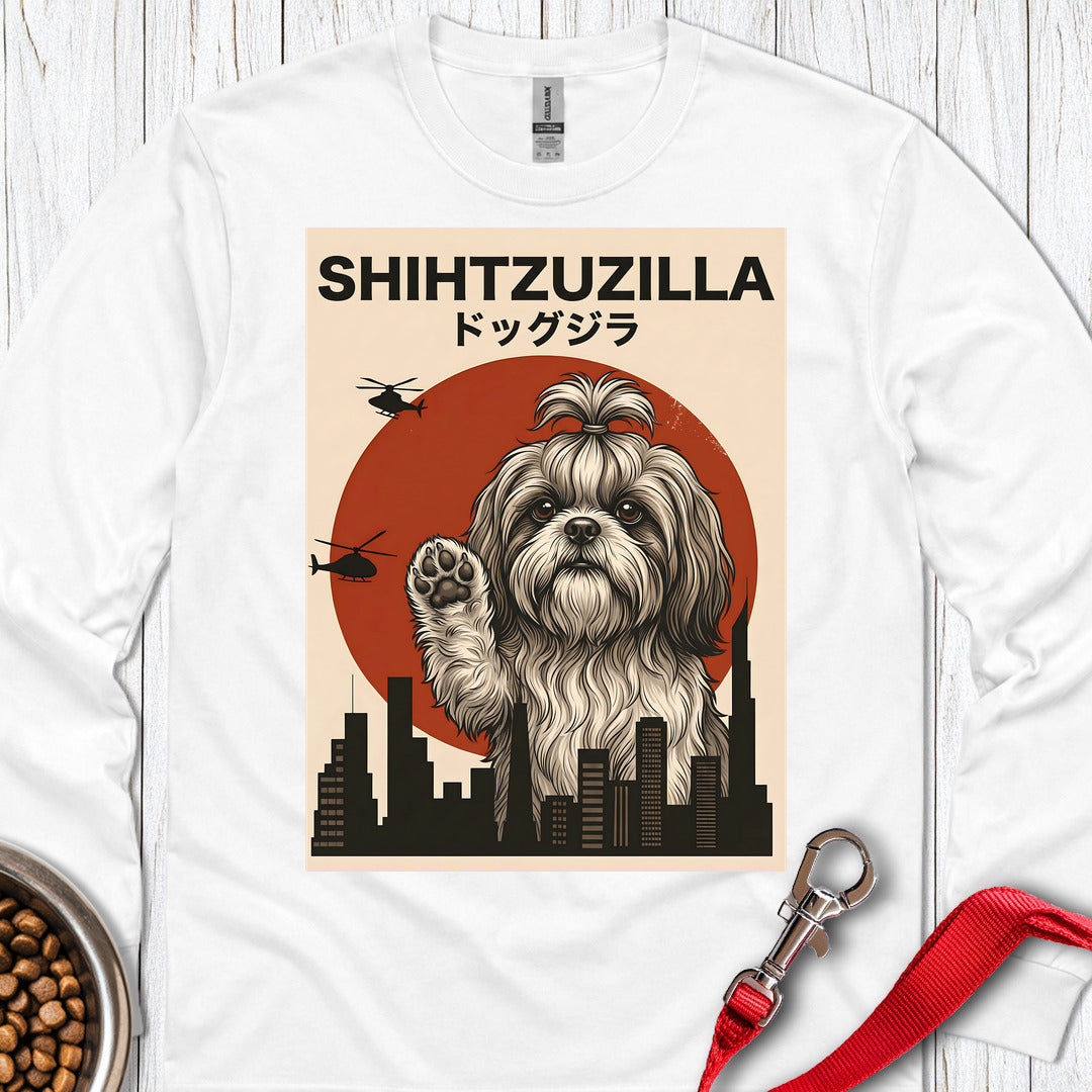 Shih Tzu Shihtzuzilla Long Sleeve — White