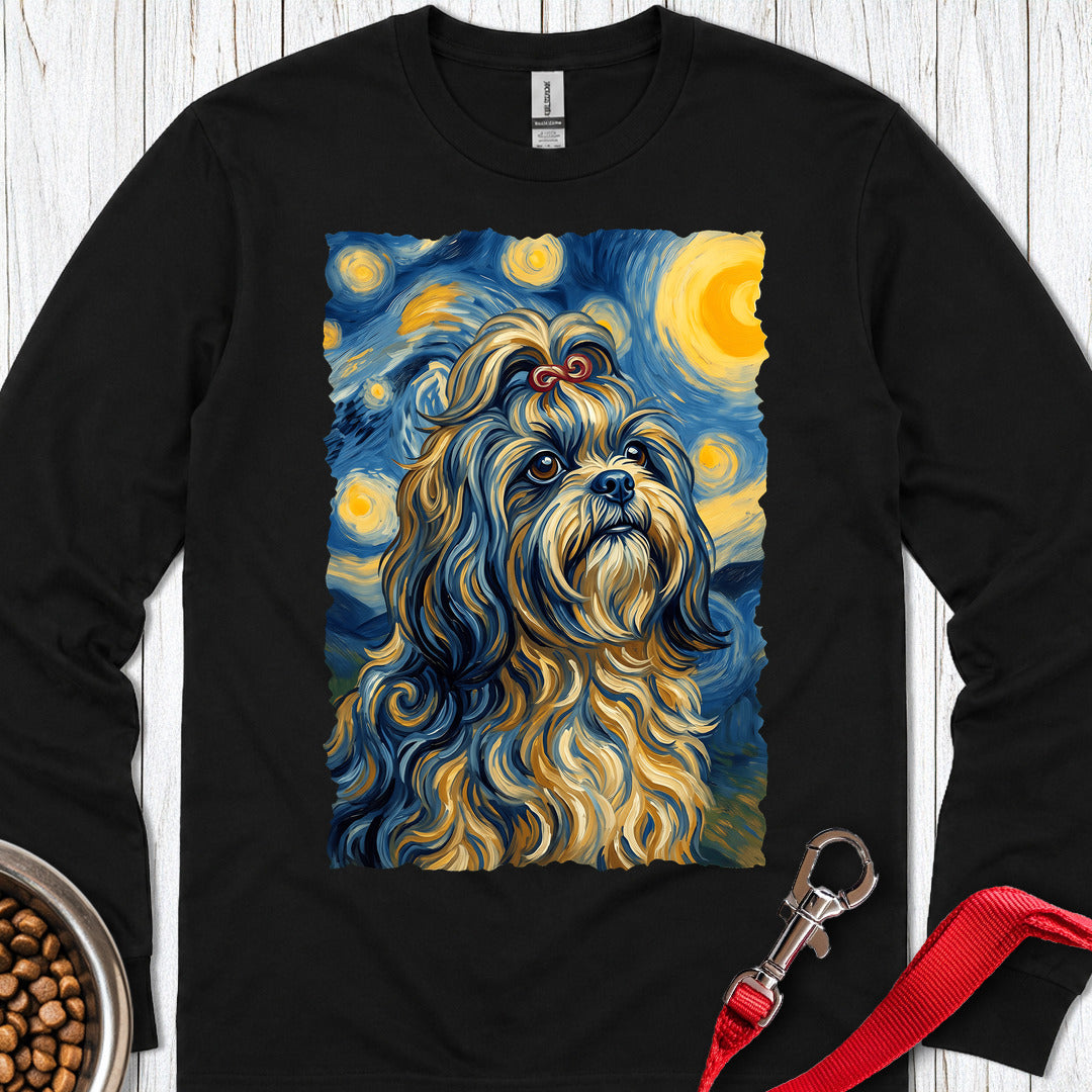 Shih Tzu Van Gogh Long Sleeve — Black