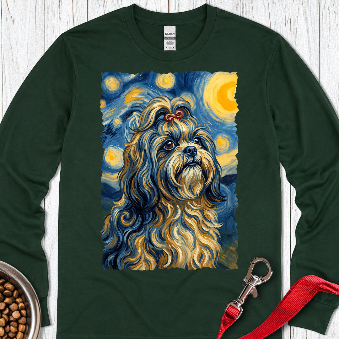 Shih Tzu Van Gogh Long Sleeve — Forest Green
