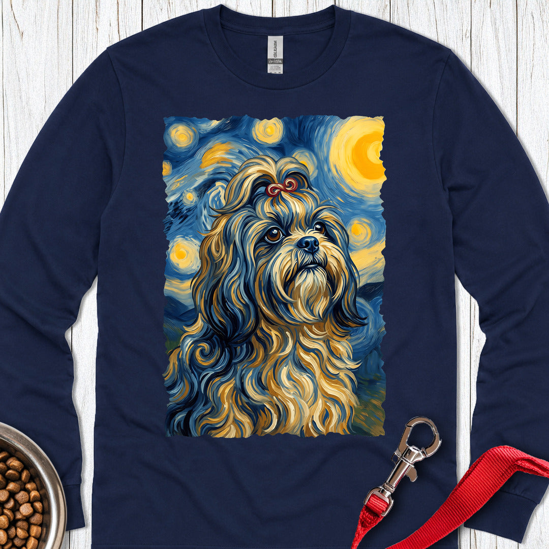 Shih Tzu Van Gogh Long Sleeve — Navy