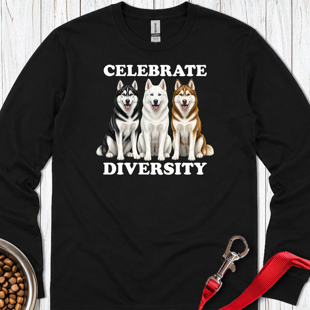 Siberian Huskies Celebrate Diversity Long Sleeve — Black