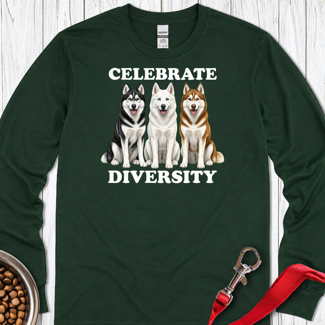 Siberian Huskies Celebrate Diversity Long Sleeve — Forest Green