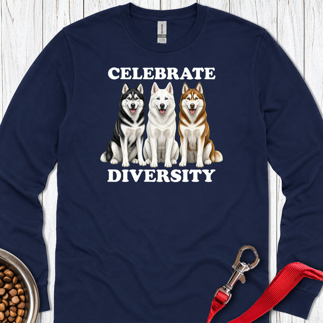 Siberian Huskies Celebrate Diversity Long Sleeve — Navy