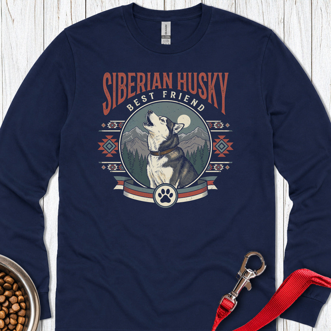 Siberian Husky Best Friend Long Sleeve — Navy