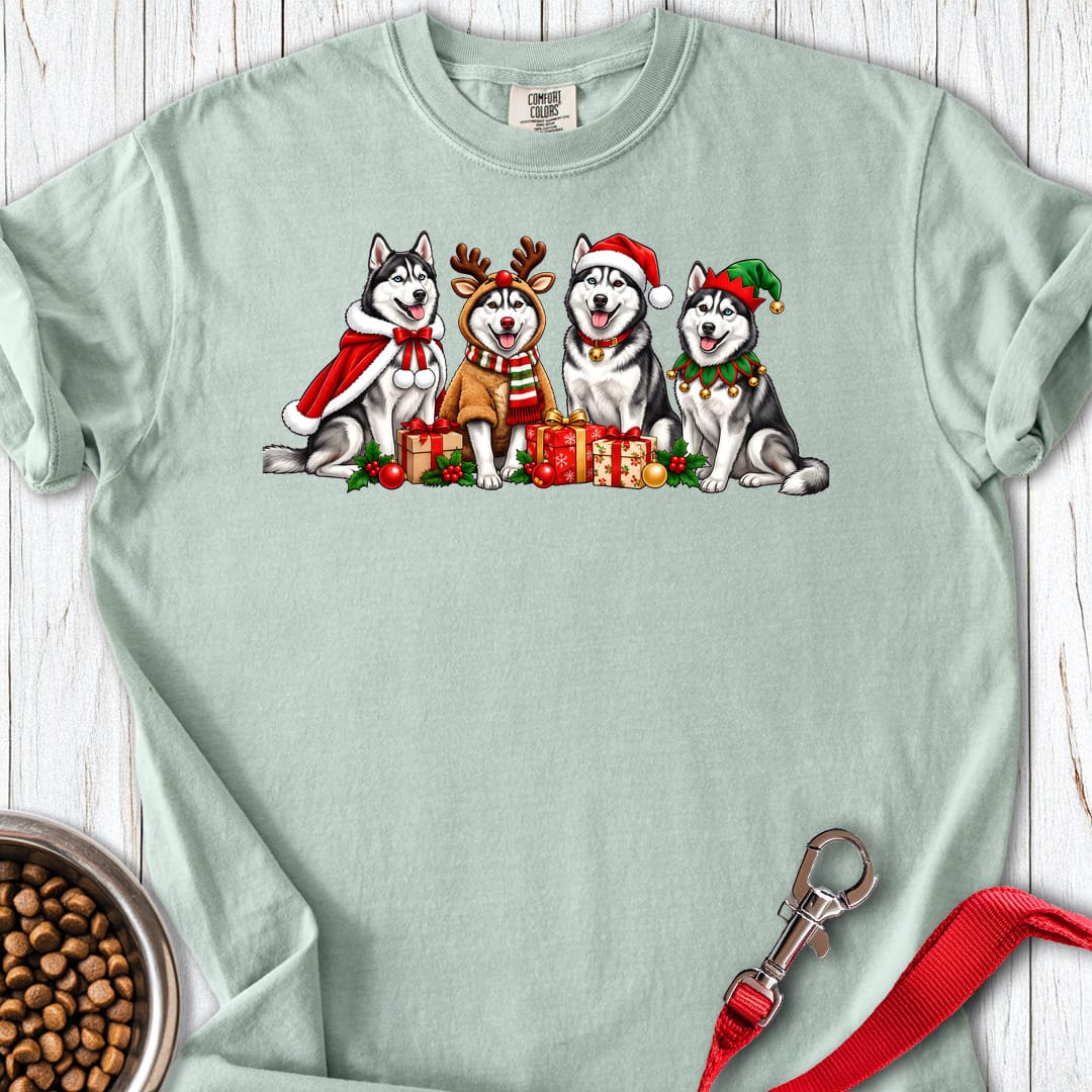 Siberian Husky Christmas Group Premium Tee — Bay