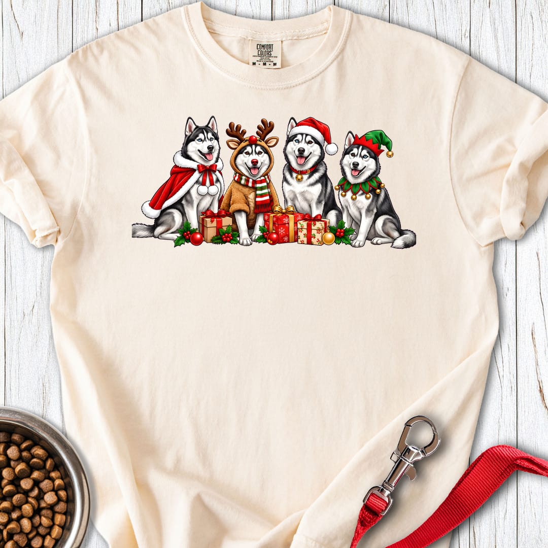 Siberian Husky Christmas Group Premium Tee — Ivory