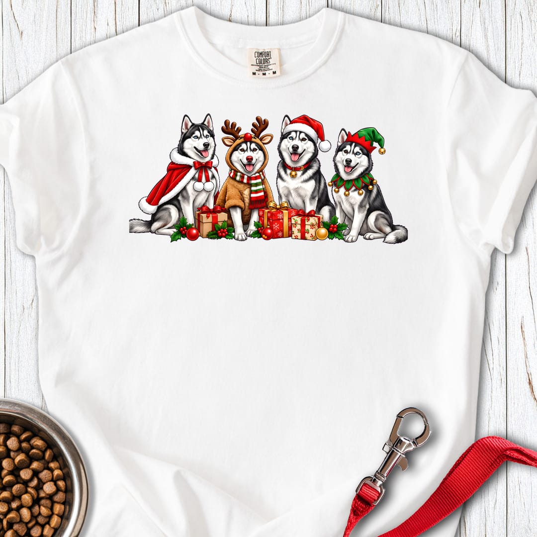 Siberian Husky Christmas Group Premium Tee — White