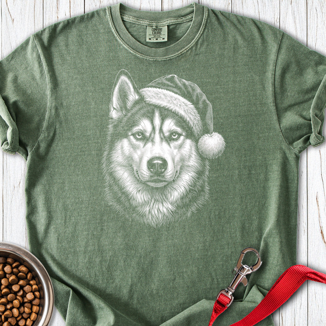 Siberian Husky Christmas Santa Hat Premium Tee Moss