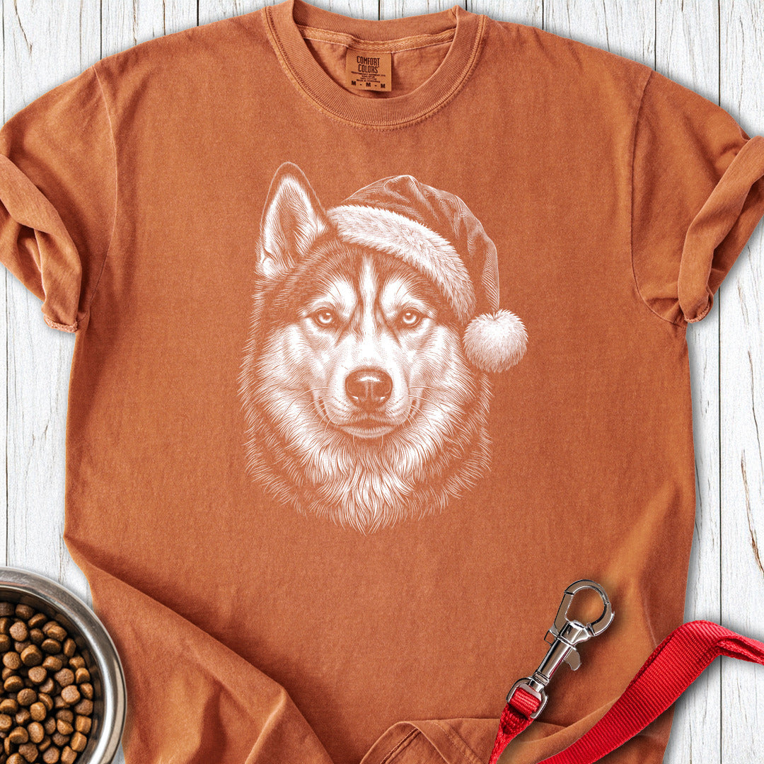 Siberian Husky Christmas Santa Hat Premium Tee Yam