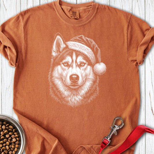 Siberian Husky Christmas Santa Hat Premium Tee Yam