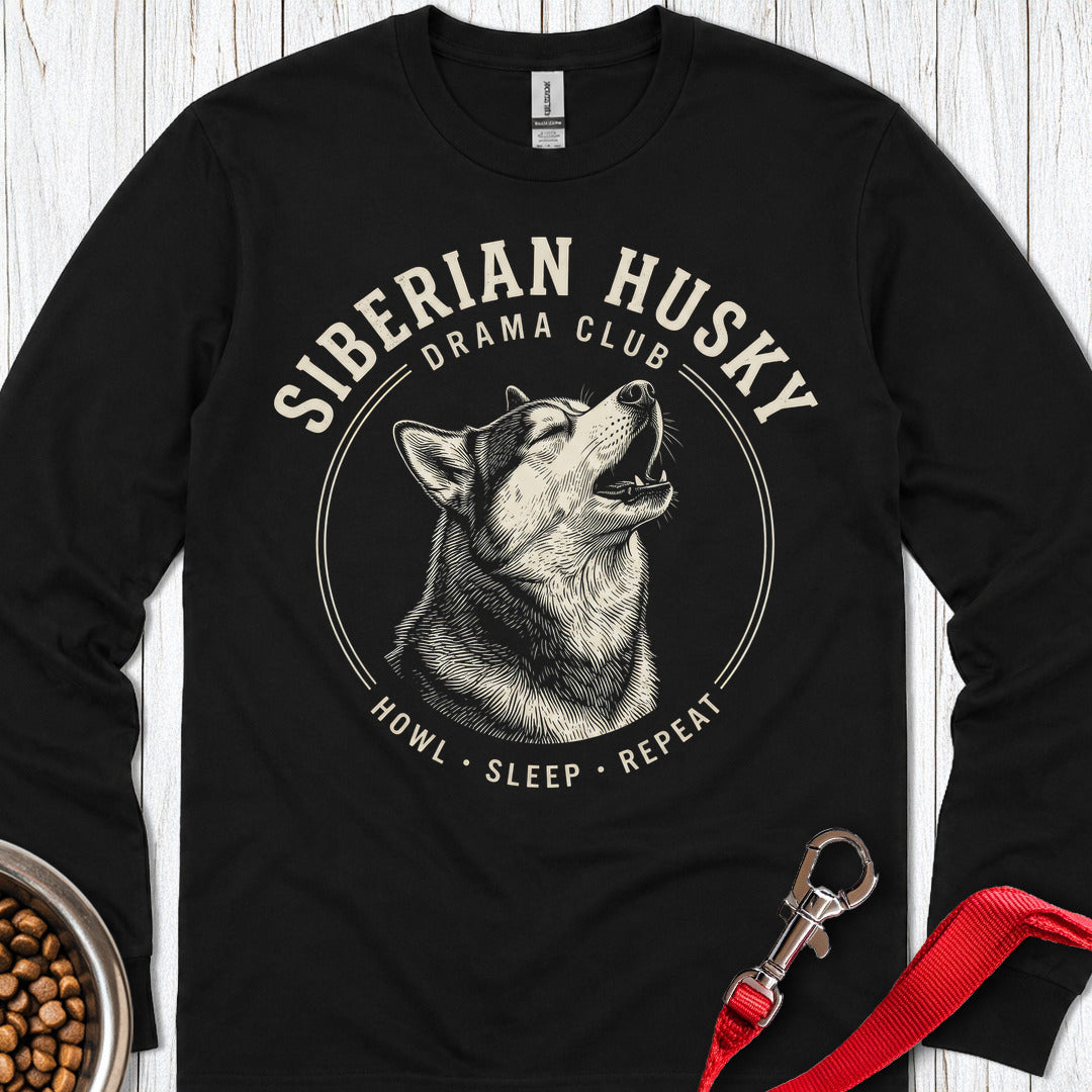 Siberian Husky Drama Club Long Sleeve — Black