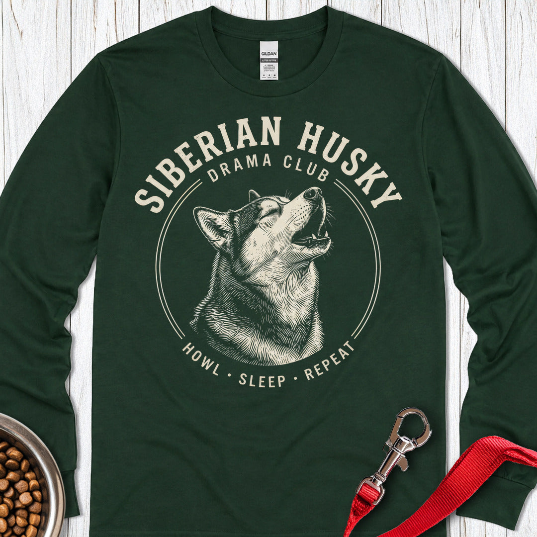 Siberian Husky Drama Club Long Sleeve — Forest Green