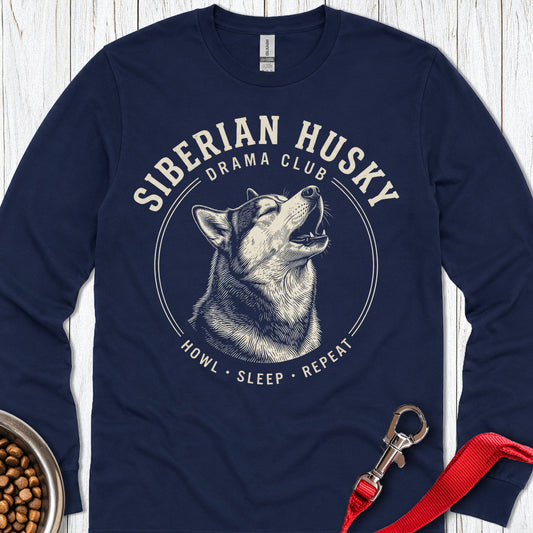 Siberian Husky Drama Club Long Sleeve — Navy
