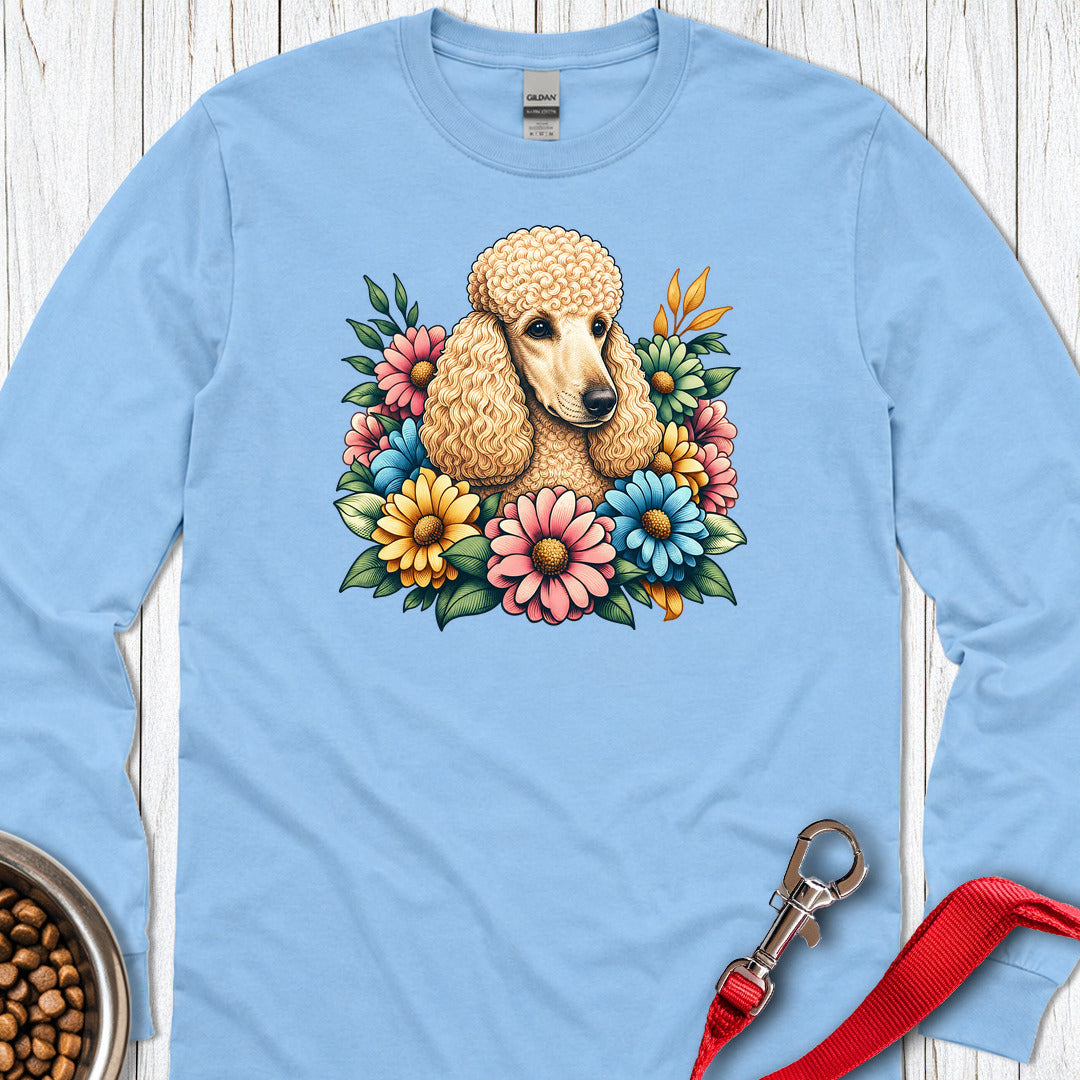 Standard Poodle Flower Wreath Apricot Long Sleeve Carolina Blue