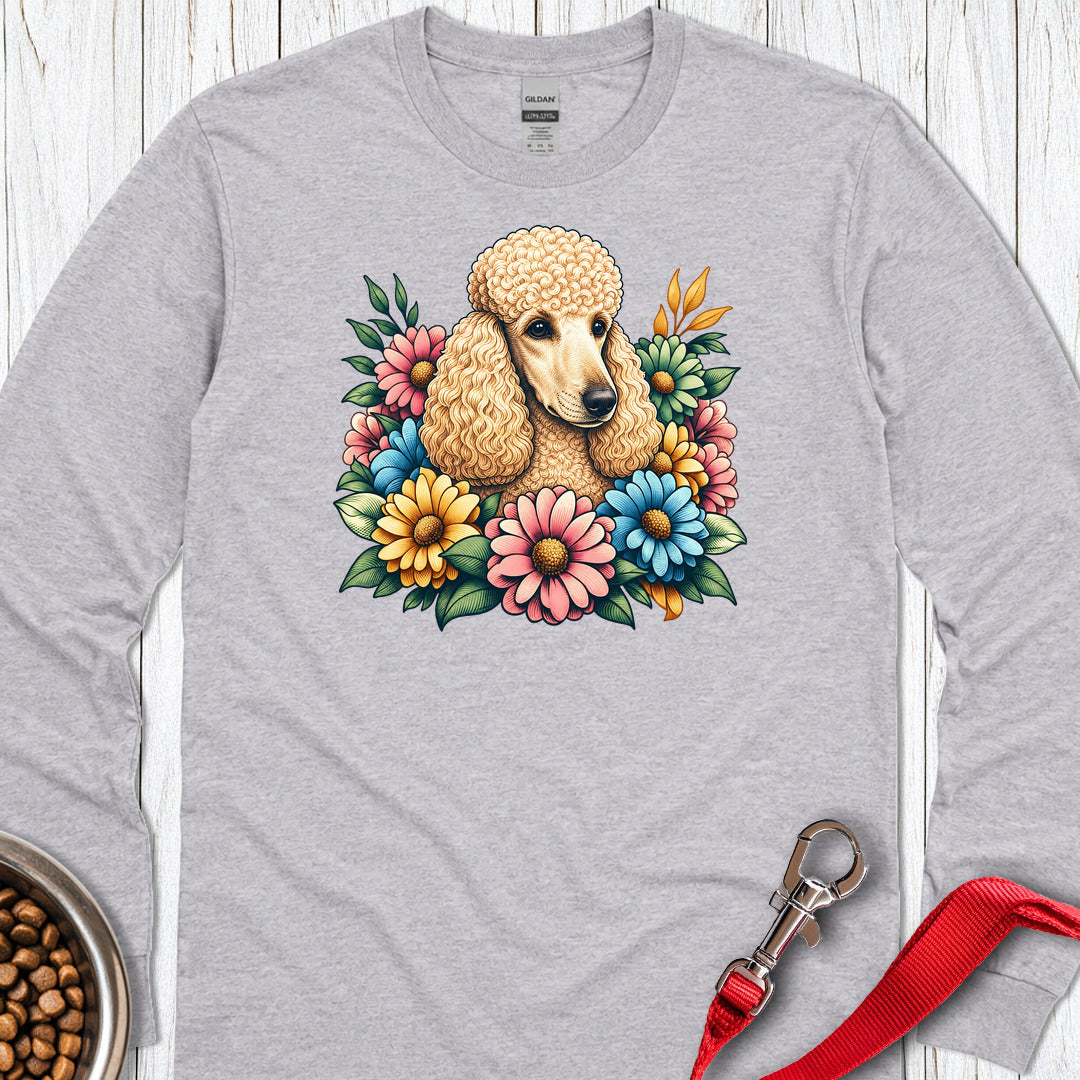 Standard Poodle Flower Wreath Apricot Long Sleeve Sport Grey