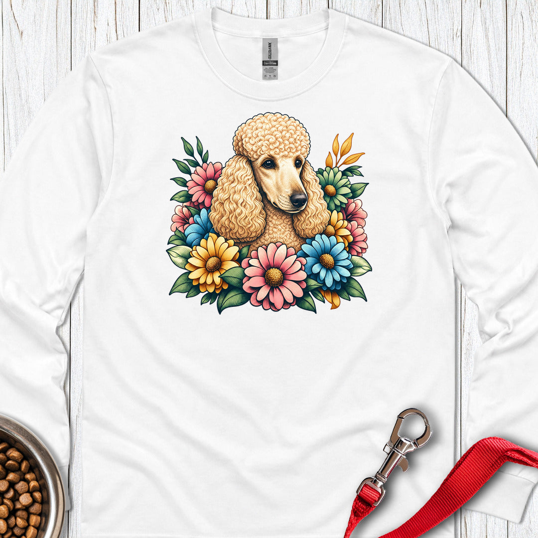 Standard Poodle Flower Wreath Apricot Long Sleeve White