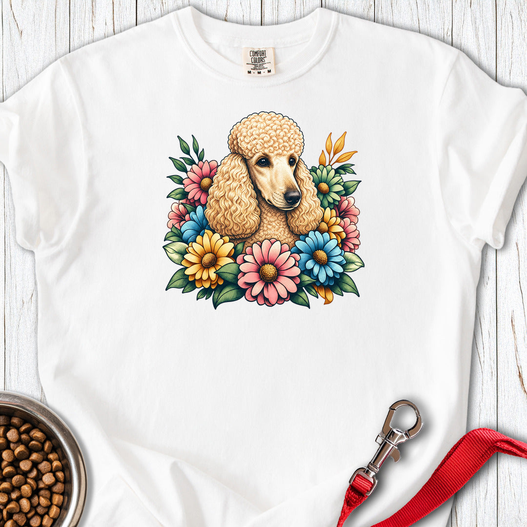 Standard Poodle Flower Wreath Apricot Premium Tee White