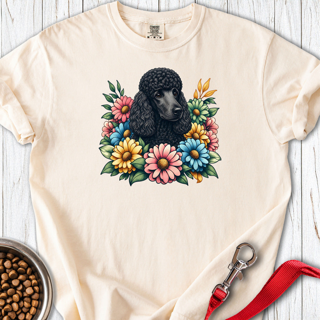 Standard Poodle Flower Wreath Black Premium Tee — Ivory