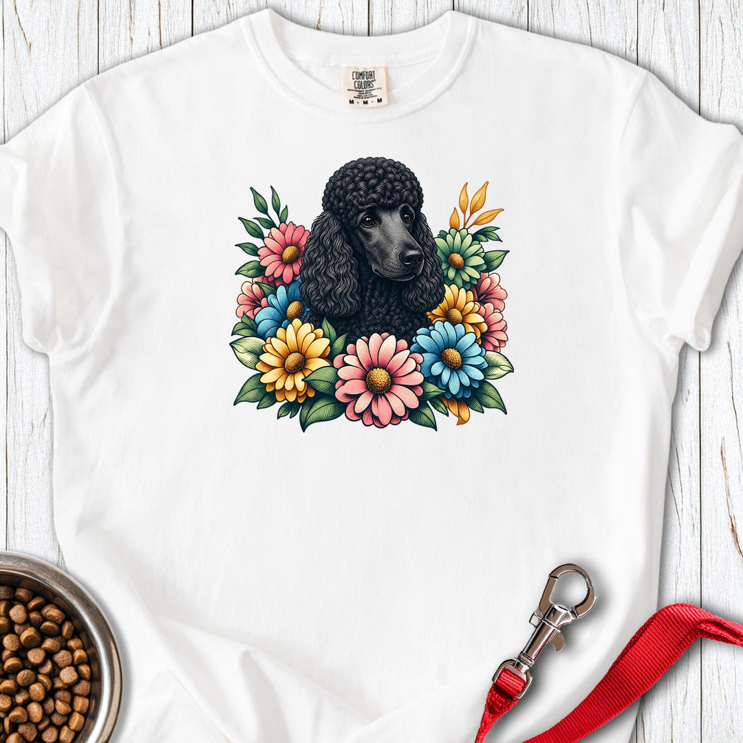 Standard Poodle Flower Wreath Black Premium Tee — White