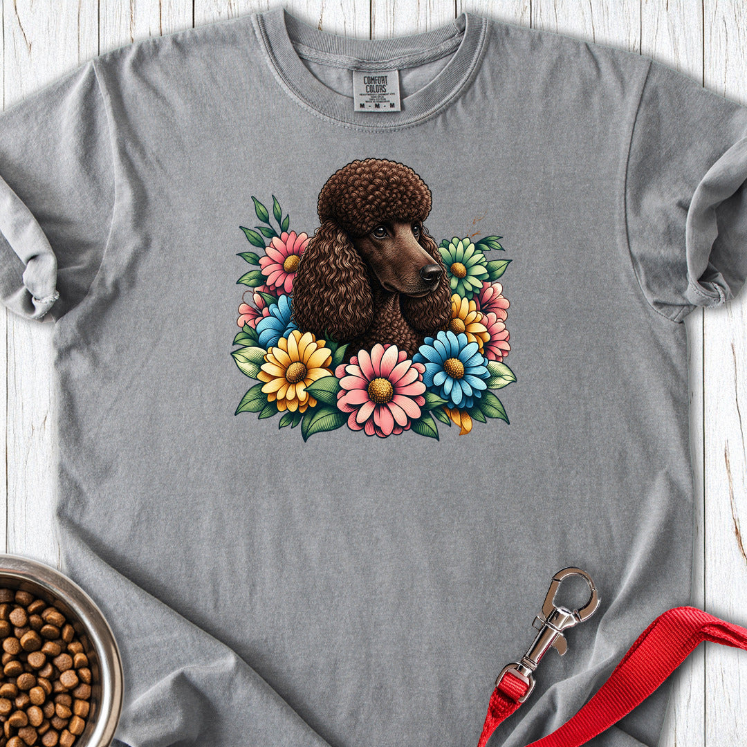 Standard Poodle Flower Wreath Chocolate Premium Tee — Grey