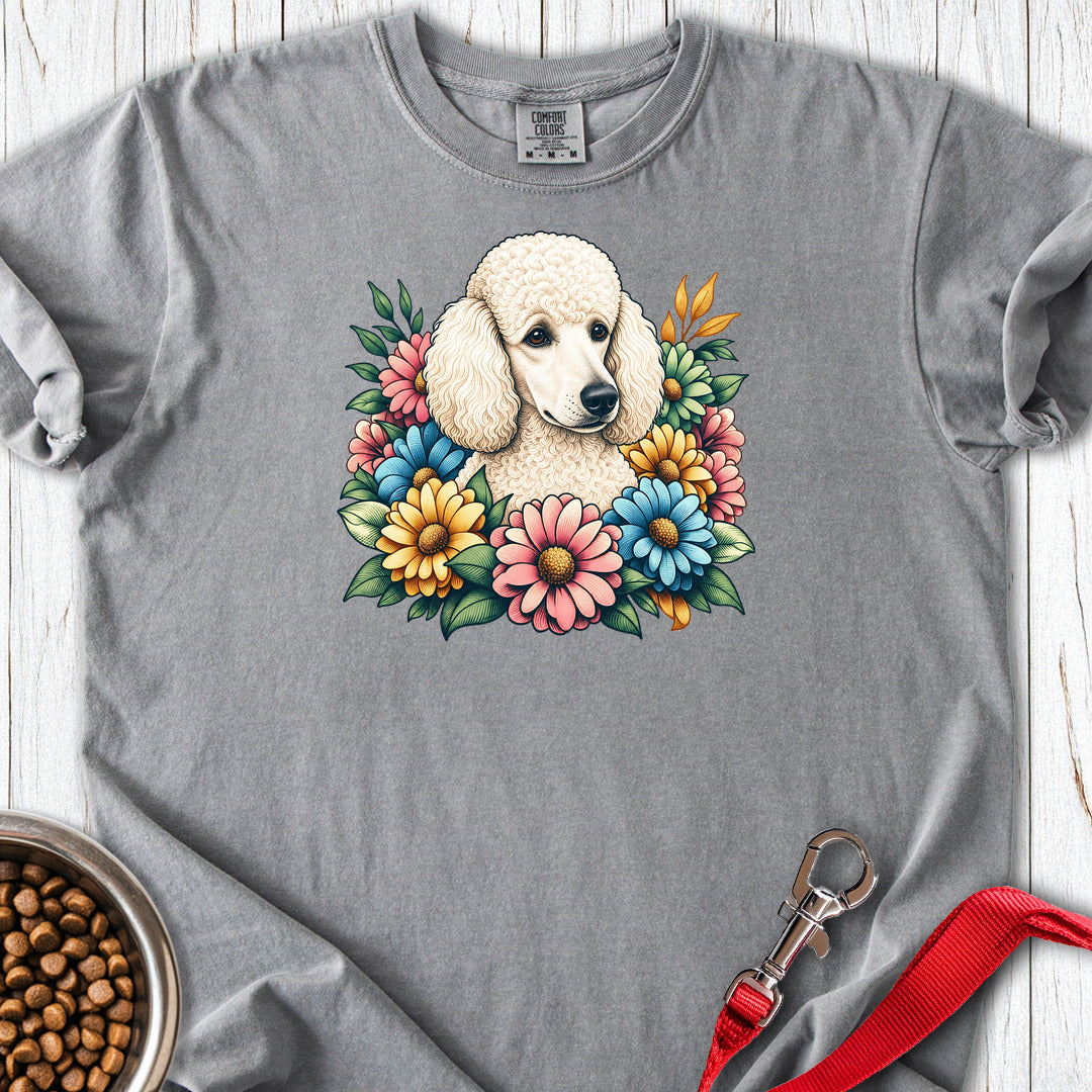 Standard Poodle Flower Wreath Premium Tee — Grey