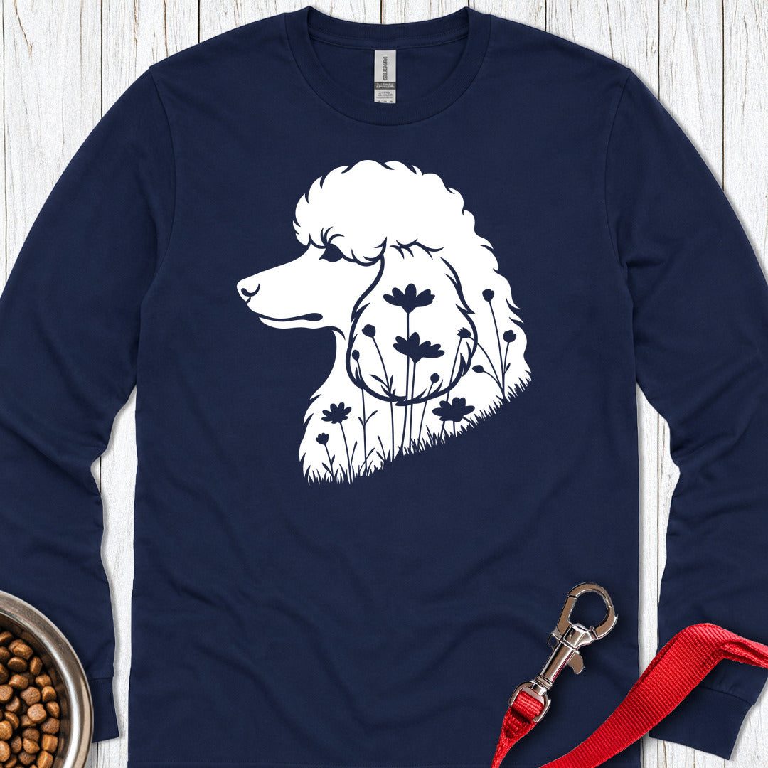 Standard Poodle Flowers 2 Long Sleeve Navy