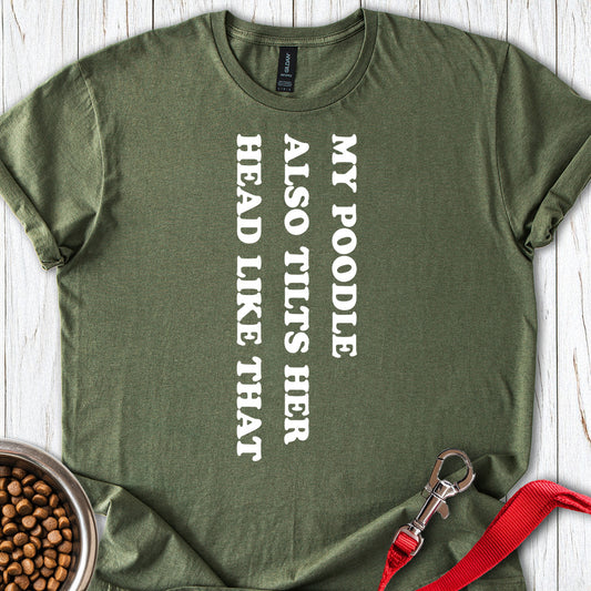Standard Poodle Tilts Her Head — Military Green