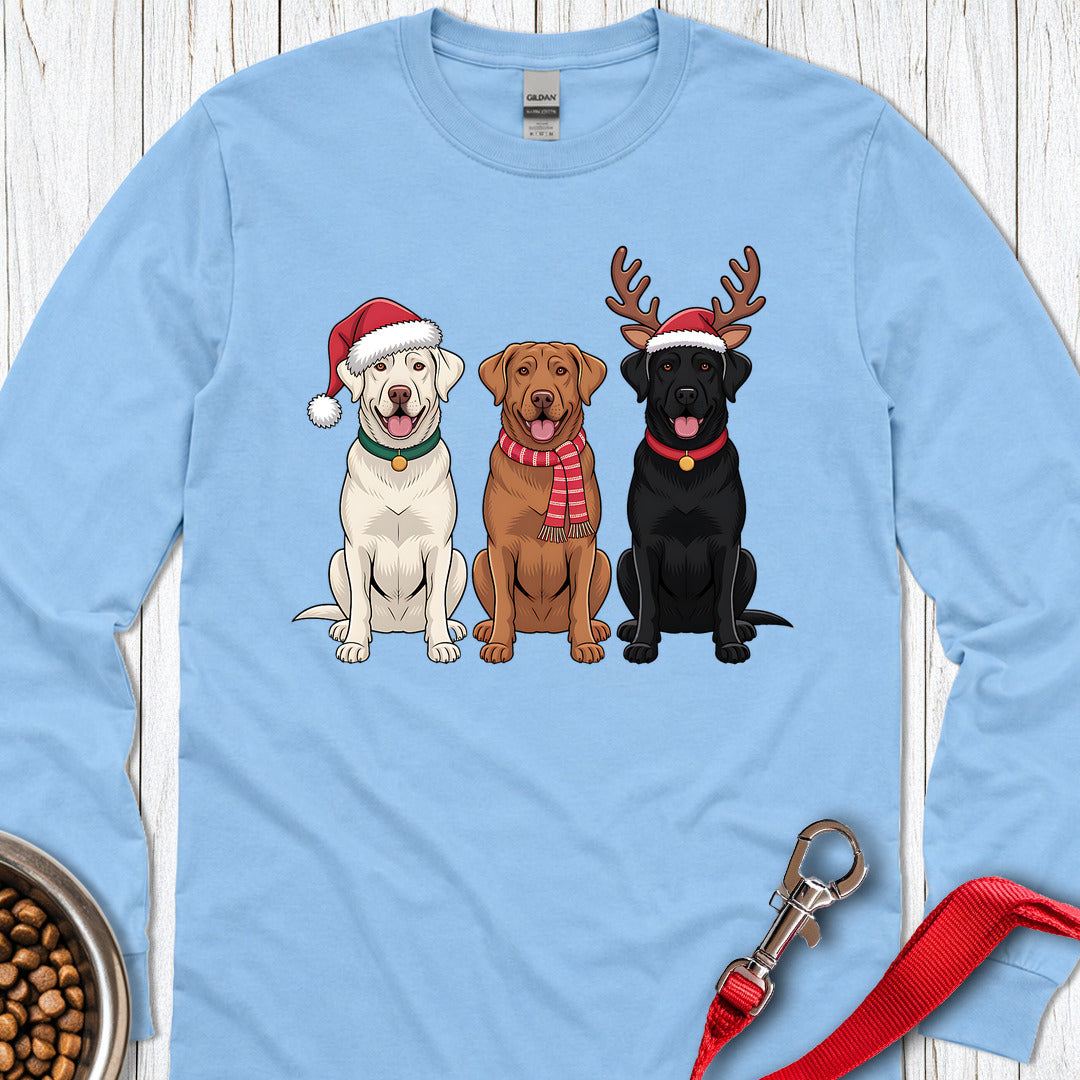 Three Labs Christmas Long Sleeve — Carolina Blue