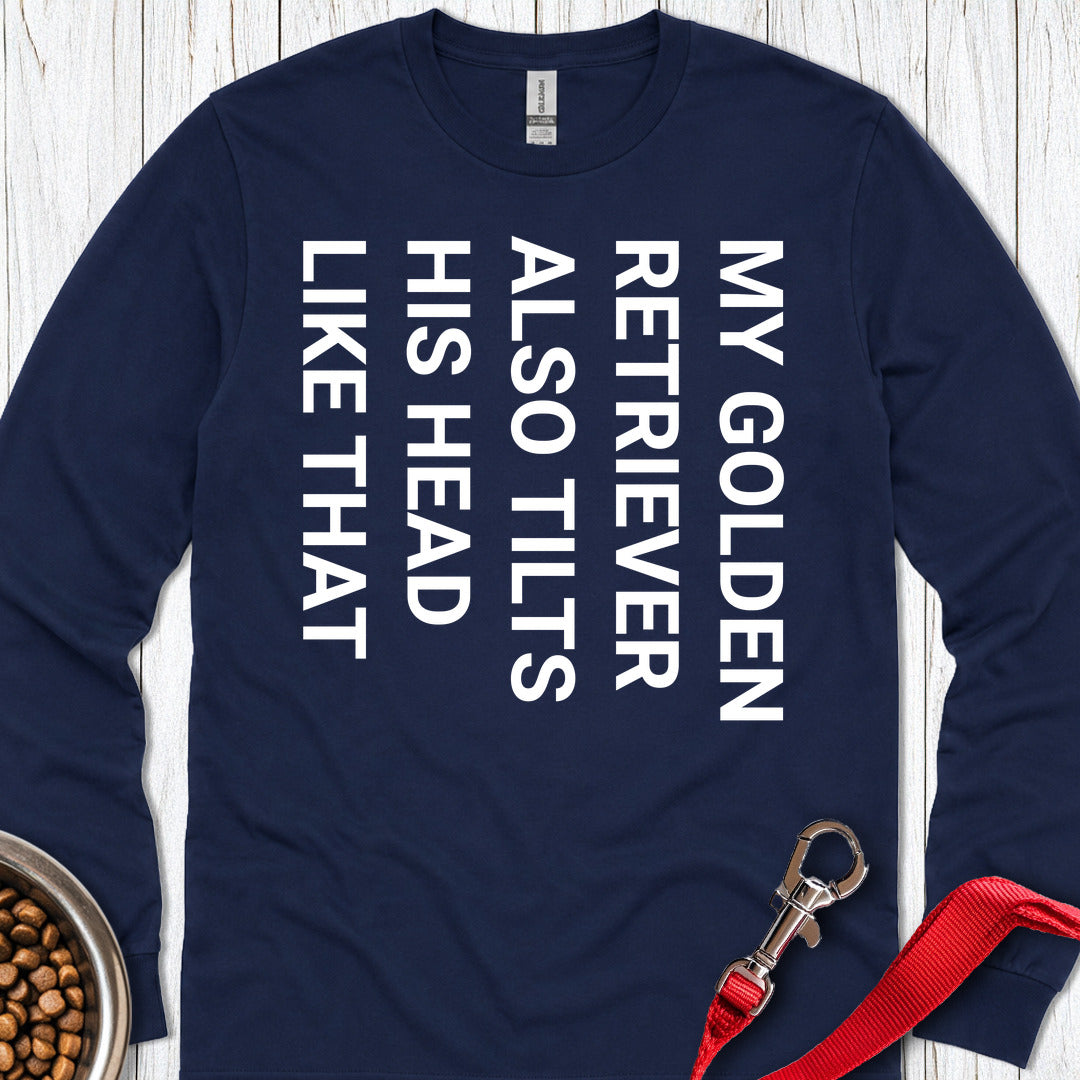 Tilt Head Golden Retriever Long Sleeve — Navy