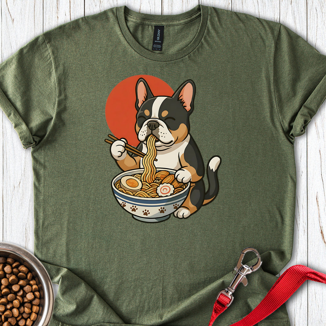 Tri Color Frenchie Eating Ramen Military Green