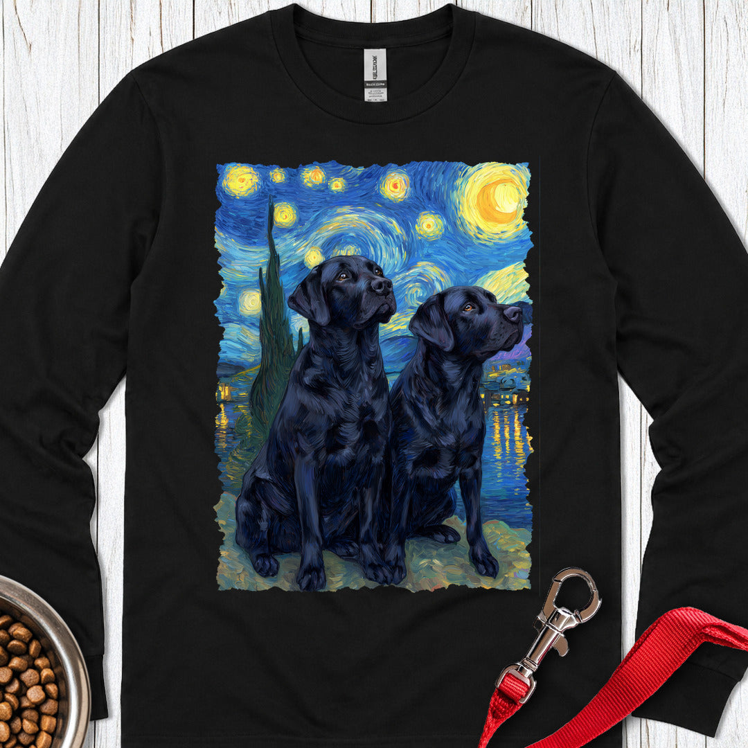 Two Black Labs Van Gogh Long Sleeve — Black
