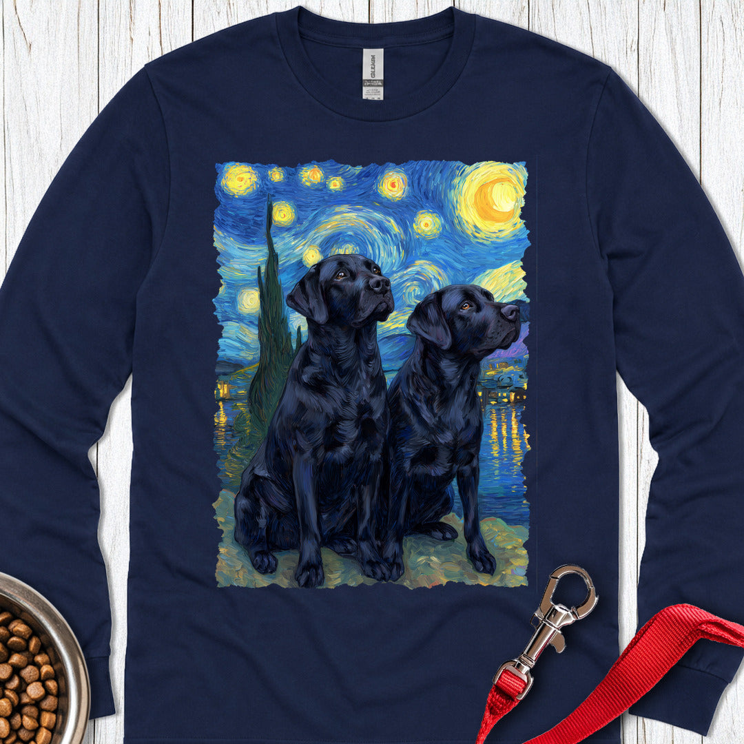 Two Black Labs Van Gogh Long Sleeve — Navy