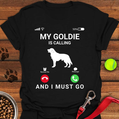 Golden Retriever is Calling T-Shirt Black