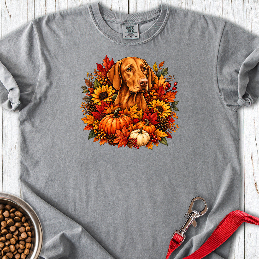 Vizsla Fall Wreath Premium Tee Grey